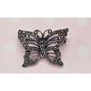 Vintage sterling silver 925 Butterfly Brooch with Marcasite Accents